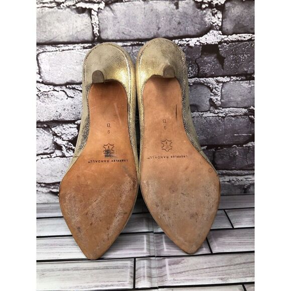 Loeffler Randall Gold Leather Shimmer Pointed Toe High Heels Women 9B US/39.5EU - Picture 6 of 16